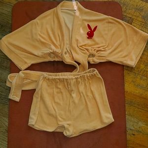 Orange Terrycloth Vintage Playboy 2 Peice Short S… - image 1